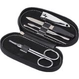 Manicure set 5-delig in zwarte ovalen etui met ritssluiting - Reisset - Nagelschaartje/nagelknipper/nagelvijl/bokkenpootje