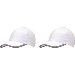 Witte baseballcap 5-panel voor volwassenen met reflecterende rand 2 stuks