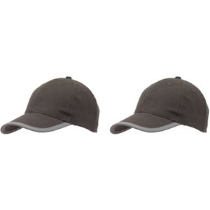 Grijze baseballcap 5-panel voor volwassenen met reflecterende rand 2 stuks