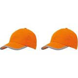 Oranje baseballcap 5-panel voor volwassenen met reflecterende rand 2 stuks