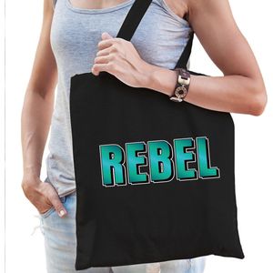 Rebel fun tekst cadeau tas zwart dames- kado tas / tasje / shopper