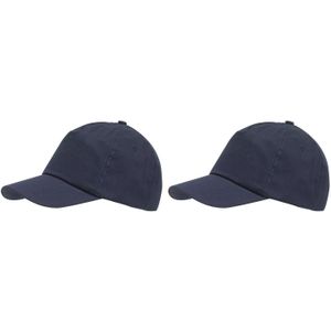 Donkerblauwe baseballcap 5-panel voor volwassenen met klittenbandsluiting 2 stuks