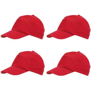 5-panel baseballcap rood met klittenbandsluiting voor volwassenen 4 stuks - Petten