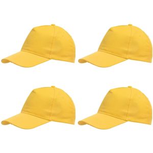 Gele baseballcap 5-panel voor volwassenen met klittenbandsluiting 4 stuks