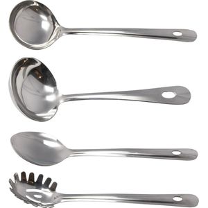 4x RVS opscheplepels soeplepel, sauslepel, spaghettilepel en groentespaan - Opscheplepels - Keukengerei