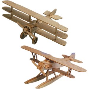 Set van 2x stuks houten bouwpakket speelgoed vliegtuigen