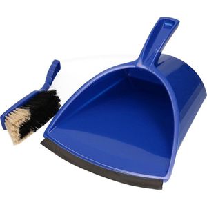 Luxe jumbo stoffer en blik met kap blauw 32 x 28 cm - schoonmaakartikelen - stofblikset
