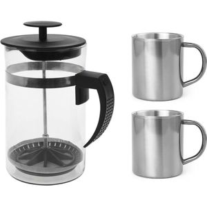 Alpina RVS Koffiezetter 1 liter + 2 RVS koffiemokken 280 ml