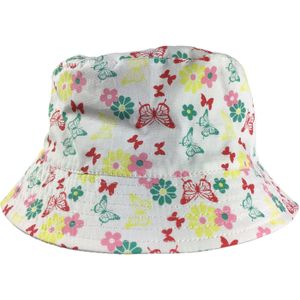 Zonnehoedje/hoedje met gekleure vlinders voor baby's - Wit - Omkeerbaar - One Size - Baby hoedjes en petten