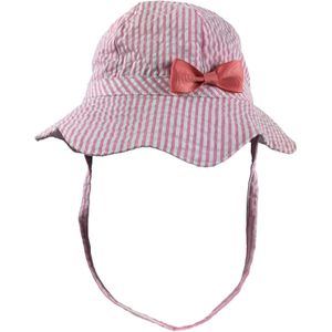 Gestreept roze zonnehoedje/hoedje met strikje en koord voor baby's - Roze - One Size - Baby hoedjes en petten