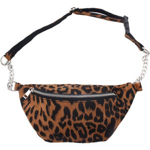 Heuptasje/buideltasje/fanny pack bruine luipaardprint met ketting 27 x 16 cm - Panterprint/dierenprint - Festival musthaves - Festival tasjes - Wandeltasjes - Documententasje voor op reis