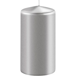 Enlightening Candles Cilinderkaars/stompkaars - Metallic Zilver - 6 x 8 cm - 27 Branduren