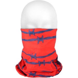 Multifunctionele morf sjaal rood met blauwe prikkeldraad print voor volwassenen - Gezichts bedekkers - Maskers voor mond - Windvangers