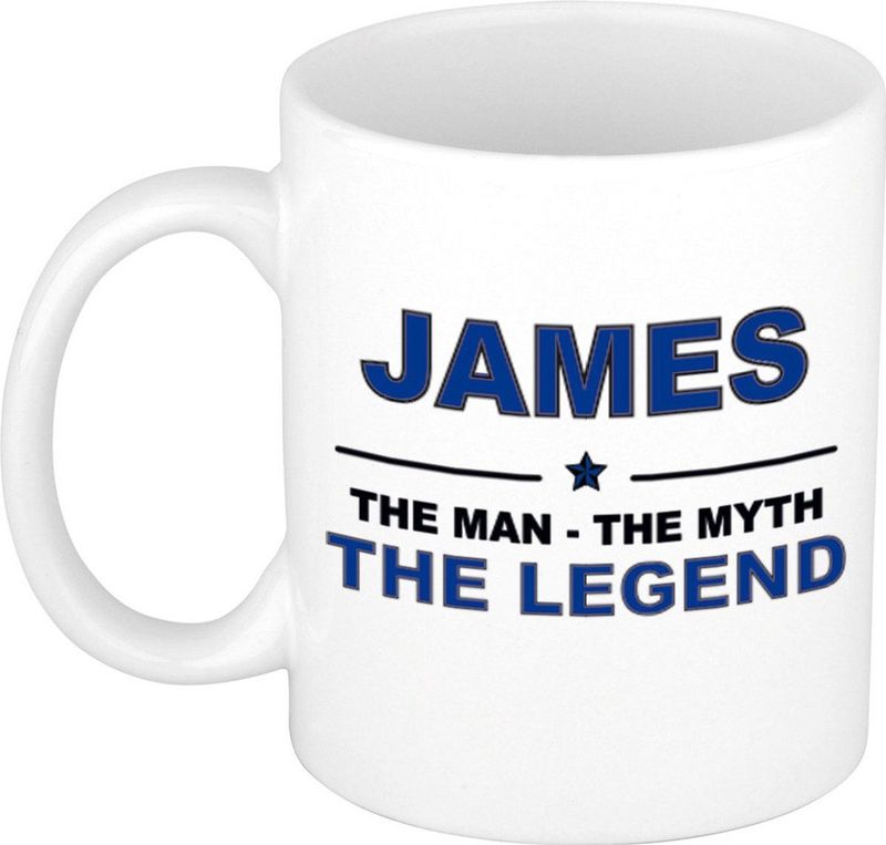 Naam cadeau mok/ beker James The man, The myth the legend 300 ml