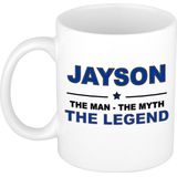 Naam cadeau mok/ beker Jayson The man, The myth the legend 300 ml