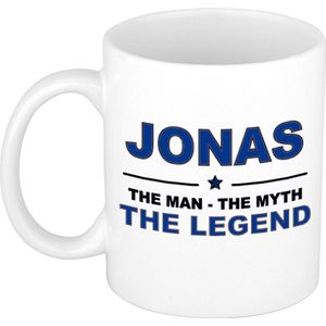 Naam cadeau mok/ beker Jonas The man, The myth the legend 300 ml