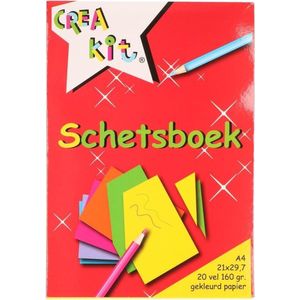 A4 schetsboeken/tekenboeken gekleurd papier 20 vellen