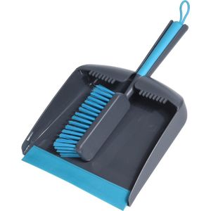 Stoffer en blik vierkant grijs/blauw van kunststof - Stoffer en blik