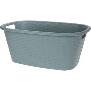 Kunststof wasmand in rotan-look, 53 liter, wit, wasbox met deksel en handgrepen, wasmand, wasverzamelaar, wasmand met handvat, geschikt voor vochtige ruimtes