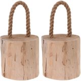 2x Deurstoppers teak met draagtouw 14 cm - Deurstoppers