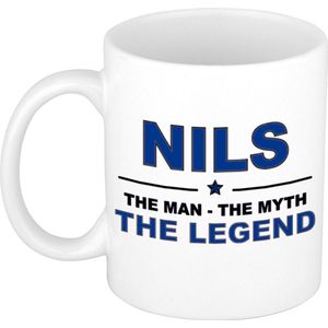 Naam cadeau mok/ beker Nils The man, The myth the legend 300 ml