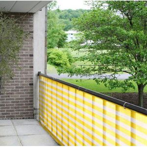 Balkondoek/balkonscherm zonnescherm geel/wit 0,9 x 5 meter - Balkon of dakterras doek/scherm - Balkondoeken/balkonschermen - Privacy zonneschermen/windschermen - Schaduwdoeken - Privacy schermen voor op het balkon