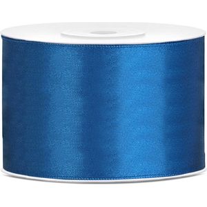 Satijn sierlint/cadeaulint - blauw - 5 cm x 25 meter - Inpakken - Versieren - Decoratie - Lintjes