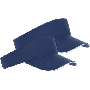 2x Navy blauwe/witte zonnekleppen petjes voor volwassenen - Zonneklep