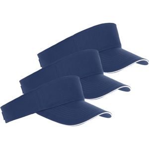 3x Navy blauwe/witte zonnekleppen petjes voor volwassenen - Katoenen donkerblauwe/witte zonnekleppen met klittenbandsluiting - Dames/heren