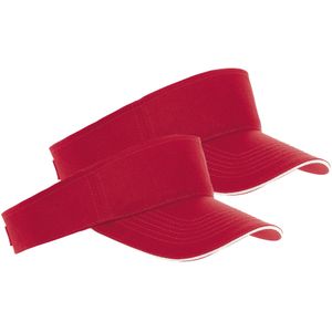 2x Rode/witte zonnekleppen petjes voor volwassenen - Katoenen rode/witte zonnekleppen met klittenbandsluiting - Dames/heren