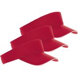 3x Rode/witte zonnekleppen petjes voor volwassenen - Katoenen rode/witte zonnekleppen met klittenbandsluiting - Dames/heren