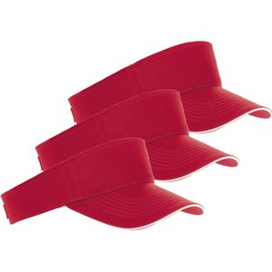 10x Rode/witte zonnekleppen petjes voor volwassenen - Katoenen rode/witte zonnekleppen met klittenbandsluiting - Dames/heren