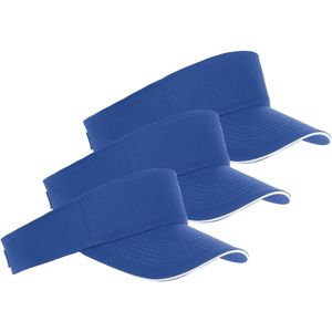 3x Kobalt blauwe/witte zonnekleppen petjes voor volwassenen - Katoenen felblauwe/witte zonnekleppen met klittenbandsluiting - Dames/heren