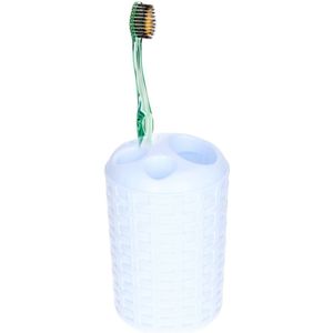 PlasticForte Tandenborstelhouder met geweven patroon - 14 cm - wit