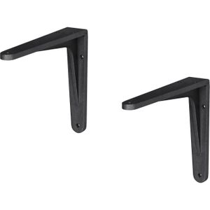 Plankdrager - 6x stuks - aluminium - zwart - 14 x 11 cm - 100 kg - schapdragers - planksteun / planksteunen / wandplankdragers