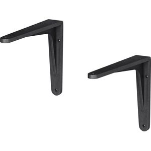 2x stuks plankdragers aluminium zwart gemoffeld 19 x 16,5 cm - schapdragers - planksteun / planksteunen / wandplankdragers