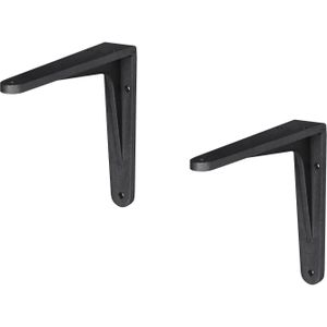 6x stuks plankdragers aluminium zwart gemoffeld 19 x 16,5 cm - schapdragers - planksteun / planksteunen / wandplankdragers