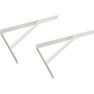 2x stuks plankdragers / wit gelakt staal met schoor 50 x 33 cm- plankendrager - planksteun / planksteunen / wandplankdragers
