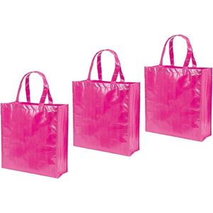 3x stuks milieuvriendelijke roze boodschappentassen 38 cm - Shoppers