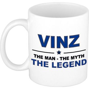 Naam cadeau mok/ beker Vinz The man, The myth the legend 300 ml