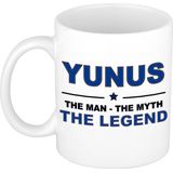 Naam cadeau mok/ beker Yunus The man, The myth the legend 300 ml