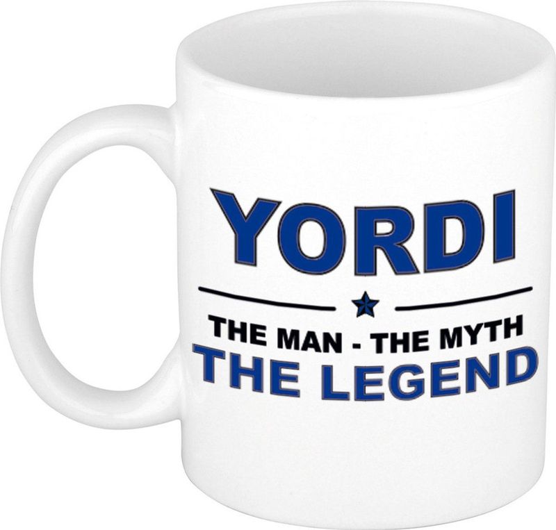 Naam cadeau mok/ beker Yordi The man, The myth the legend 300 ml