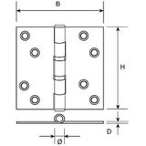 1x stuks kogellagerscharnier / deurscharnieren RVS met rechte hoeken 8,9 x 8,9 x 2,4 cm - deurmontage / monteren van zware deuren - bouwscharnier / scharnieren