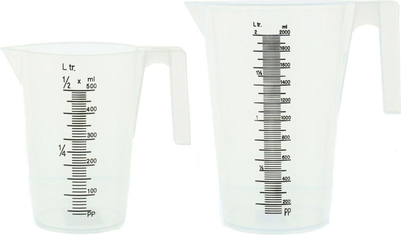 2x Maatbekers transparant 0,5 en 2 liter - Maatbeker - Keuken accessoires en benodigdheden
