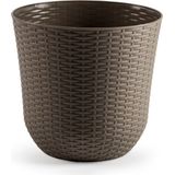 PlasticForte - Bloempot - Taupe - Kunststof - Gevlochten Mand Look - D32 cm