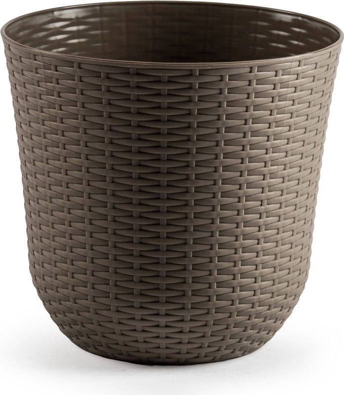 PlasticForte - Bloempot - Taupe - Kunststof - Gevlochten Mand Look - D32 cm