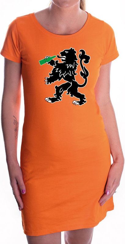 Grappige bier drinkende leeuw jurkje voor Koningsdag of het EK/WK voor dames