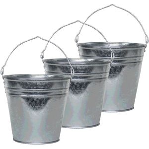 Esschert Design Emmer/plantenpot/bloempot - 4x - zink - zilver - D26 x H25 cm