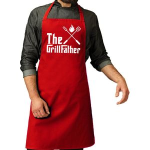 Vaderdag cadeau schort - The Grillfather - barbecue/bbq - rood - voor heren