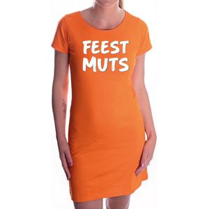 Oranje fun tekst jurkje - Feestmuts - oranje kleding voor dames - Koningsdag / oranje supporter S